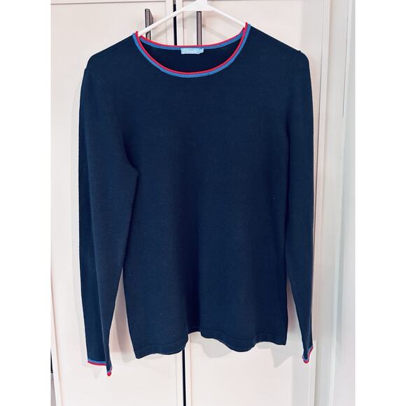 J. McLaughlin Navy Crewneck Sweater with Blue and Red Trim Size Small - Picture 6 of 7